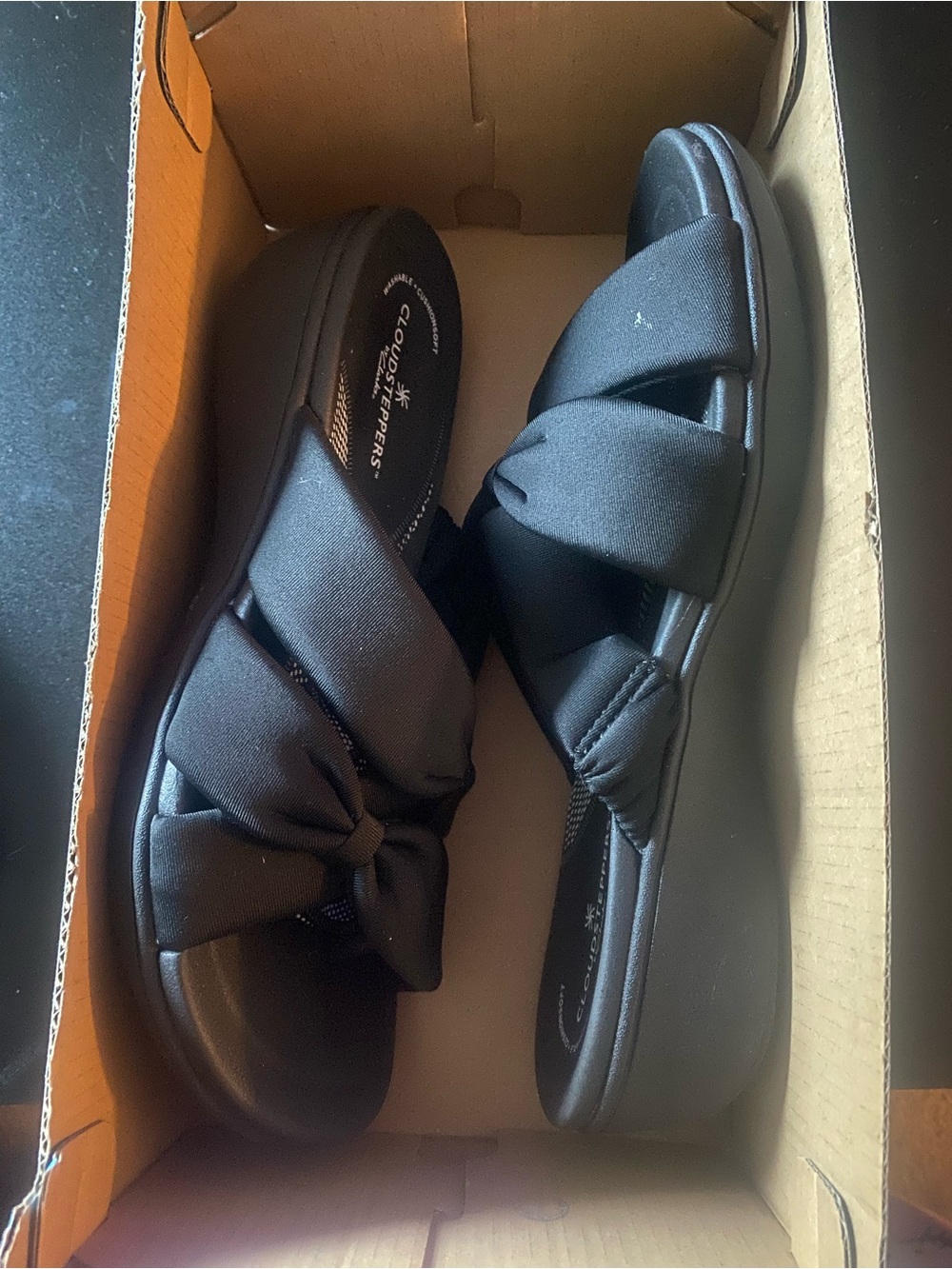 Clarks Black Knotted Slide Sandals